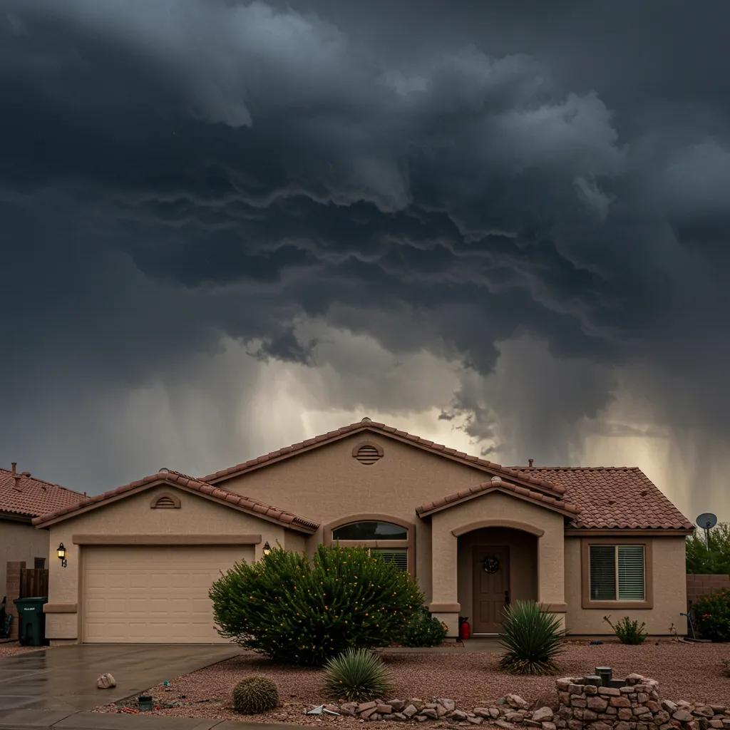 Yuma monsoon season with heavy rain and high humidity impacting a residential property