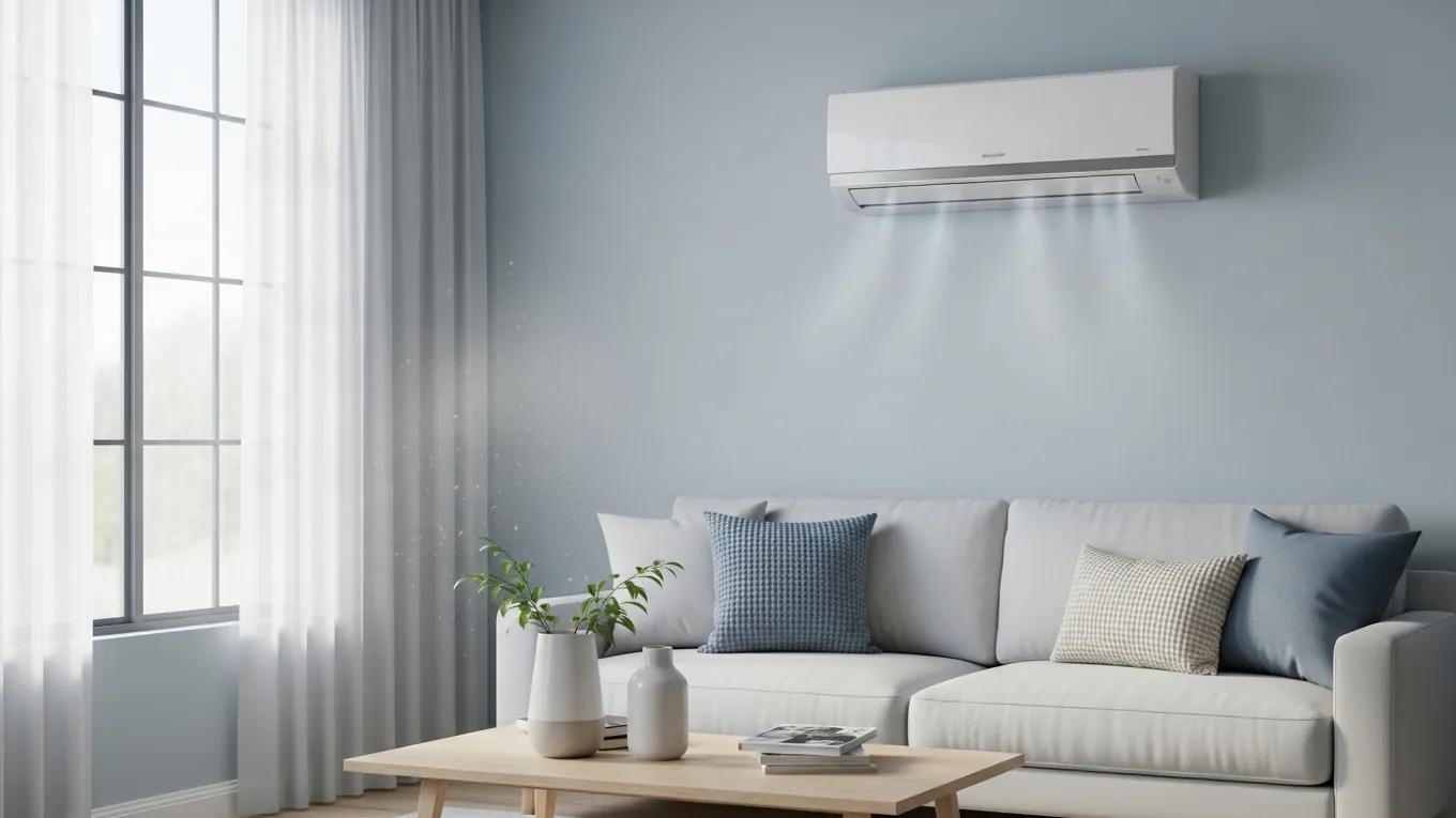 Modern air conditioning unit in a stylish home, representing comfort and energy efficiency