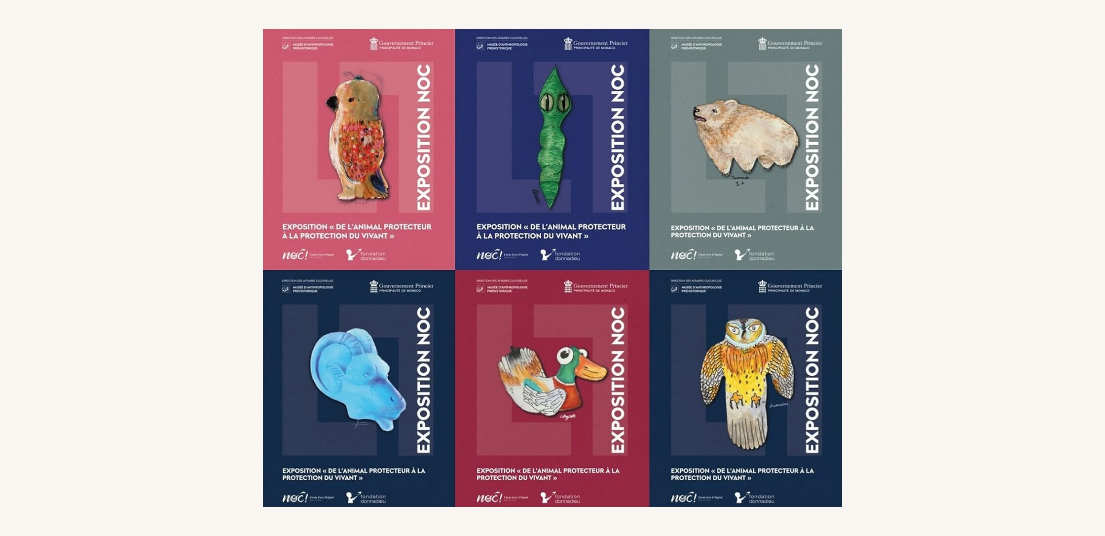 Les six affiches de l’exposition NOC au Musée d’Anthropologie préhistorique de Monaco
