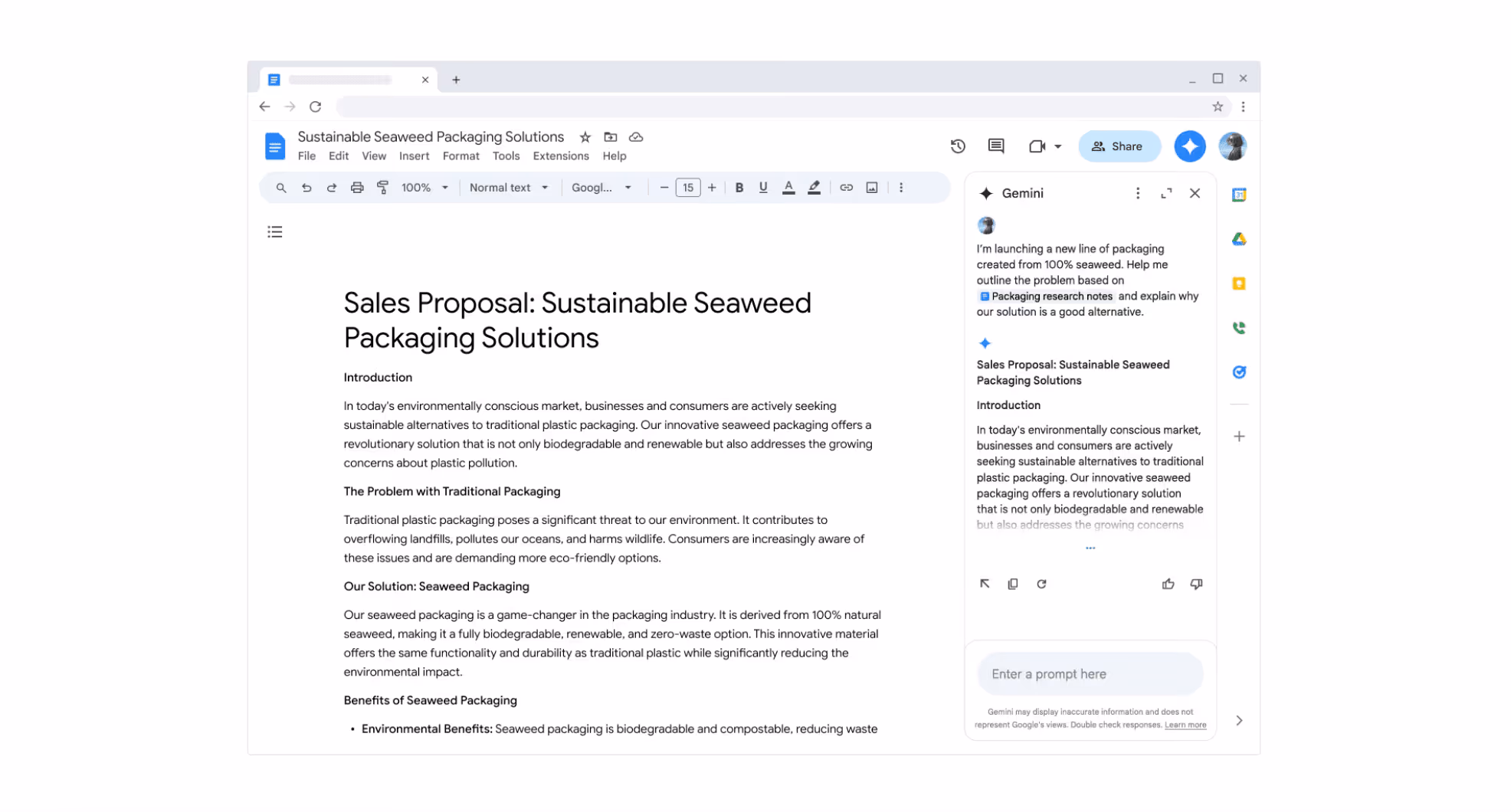Gemini's AI assistants help you to work across Docs, Sheets and Slides