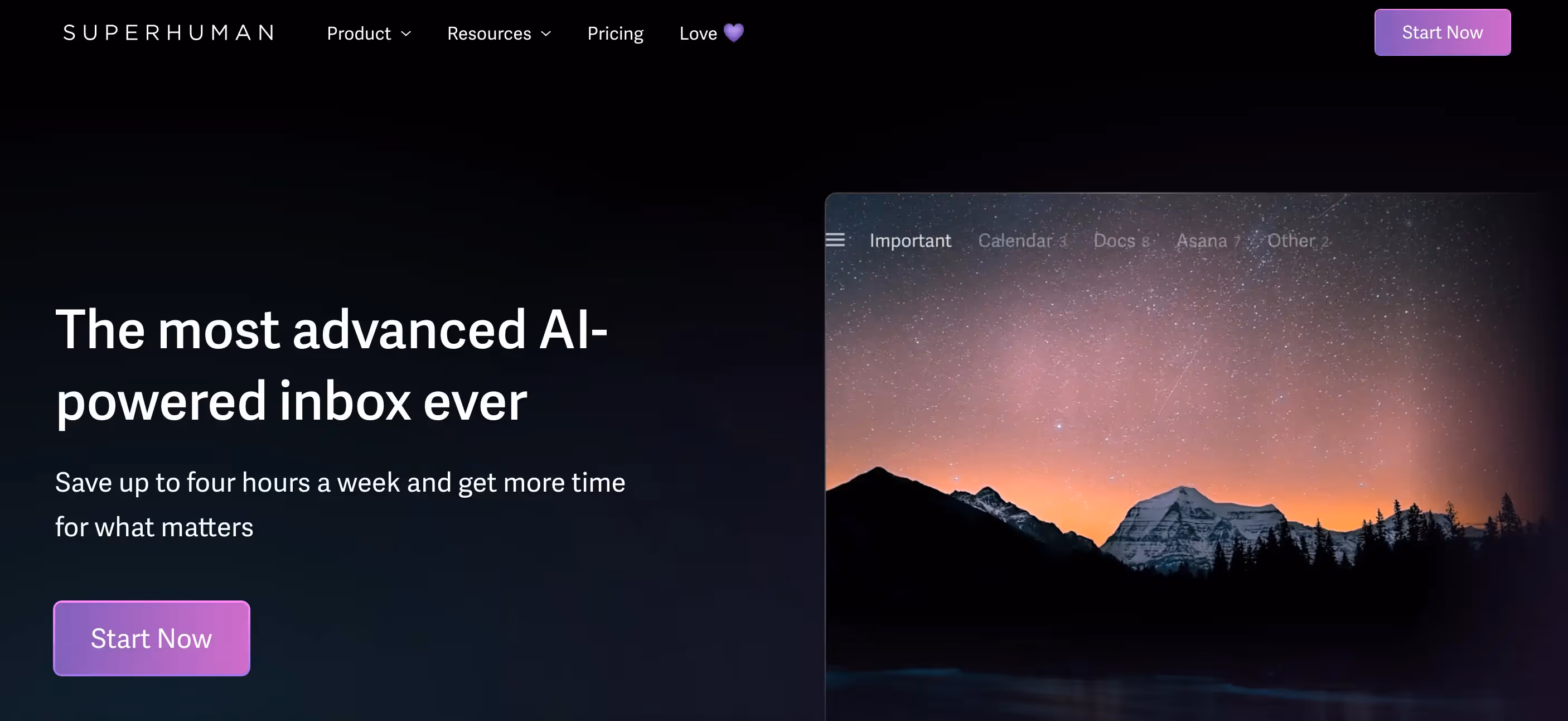 Alternative email provider that offers AI features, monthly plan, and annual plan.