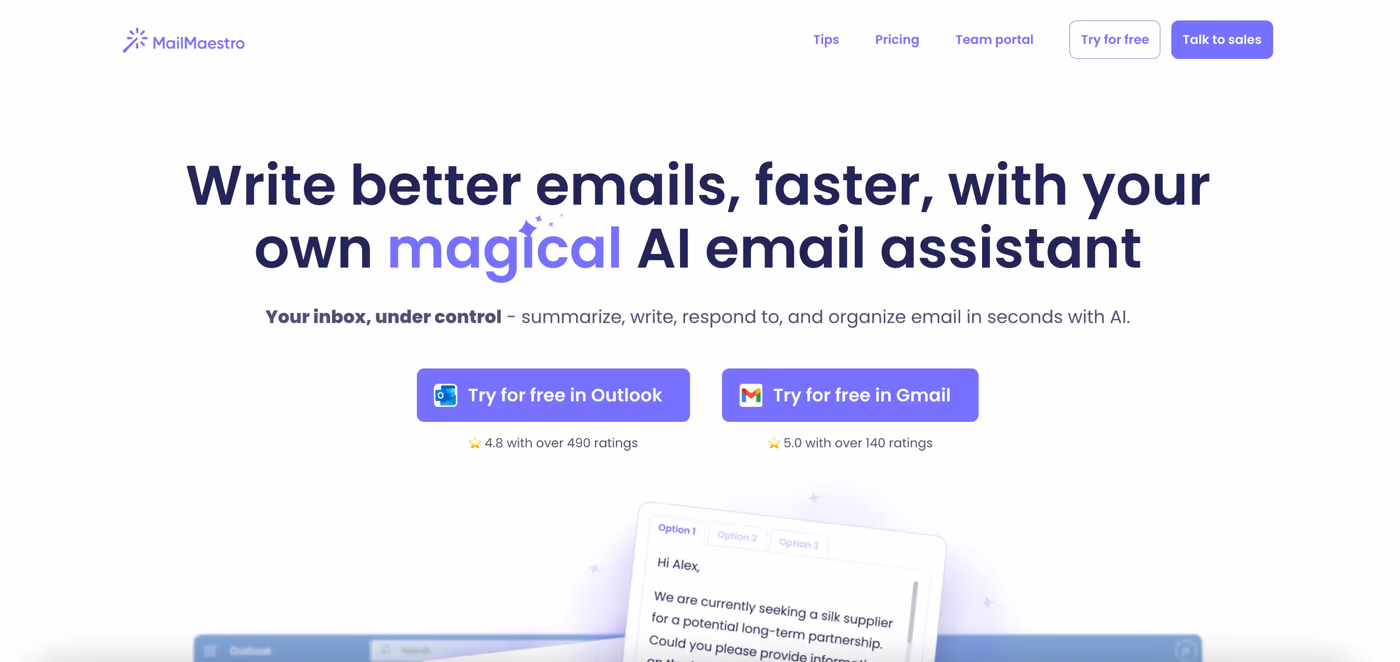 MailMaestro offers free plan, monthly plan, and annual plan that helps manage inbox with just a few clicks as the fastest email app.