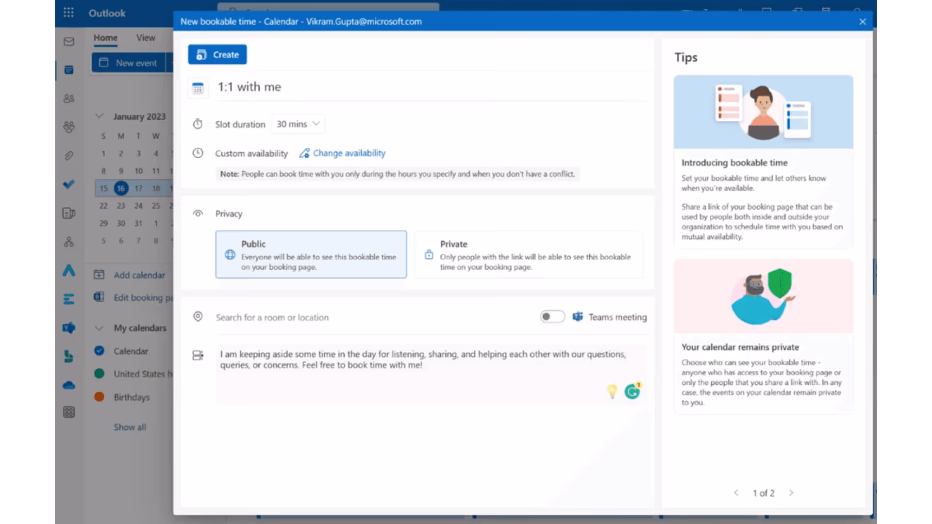 Microsoft Bookings in Outlook, schedule appointments in your personal email