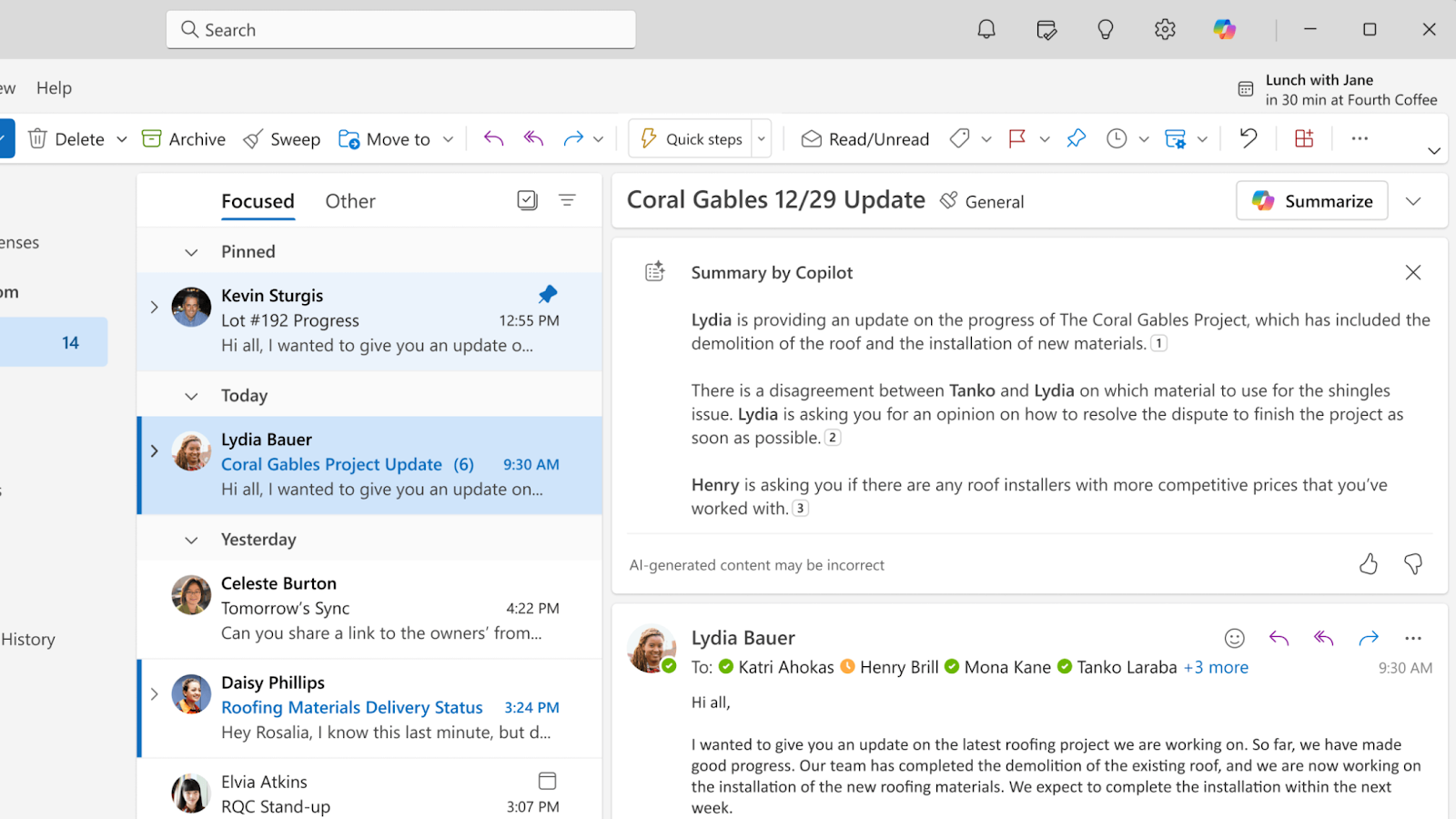 copilot in outlook showcasing copilot features