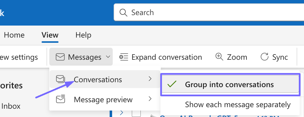 Grouping conversations in Outlook