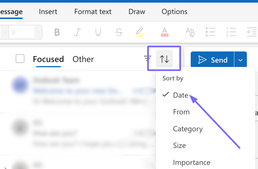  Sorting Emails in Outlook