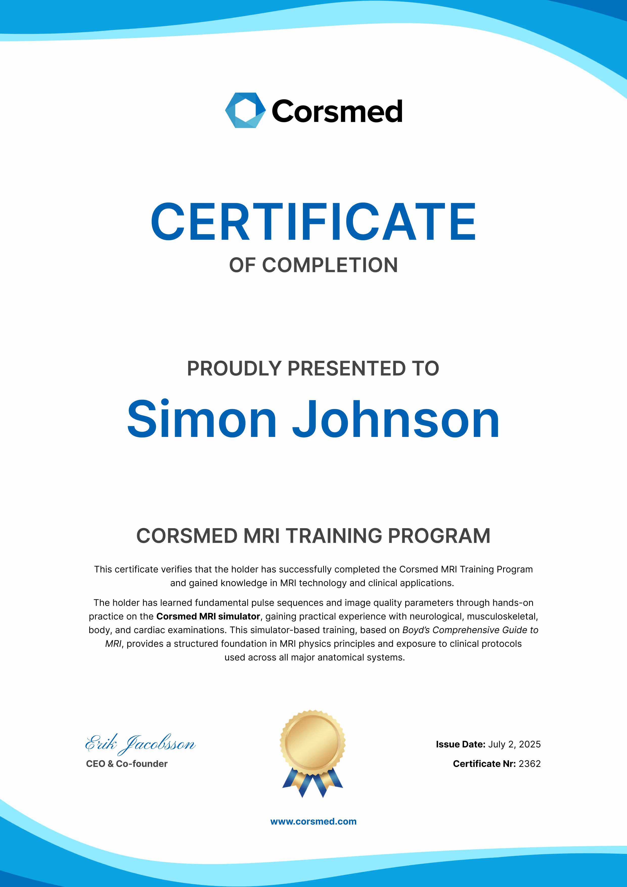 Corsmed MRI Bundle – Certificate of Completion