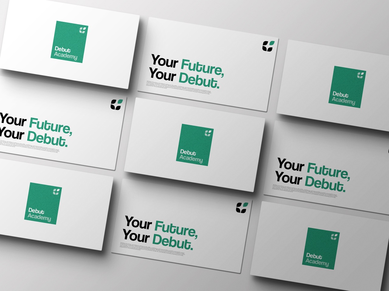 Debut Academy business cards from the Cold rebrand