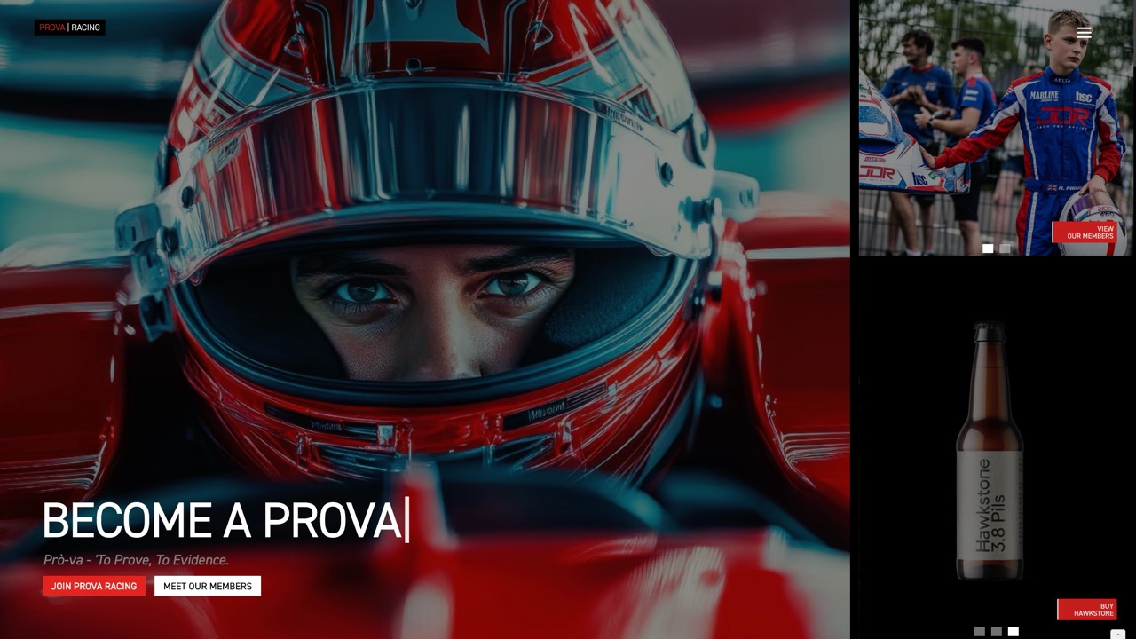 Prova Racing motorsport platform member pages, web development by Cold