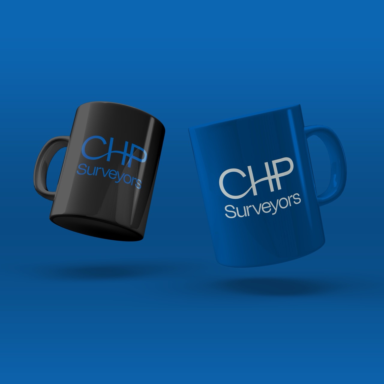 CHP Surveyors branded mugs from the Cold identity work