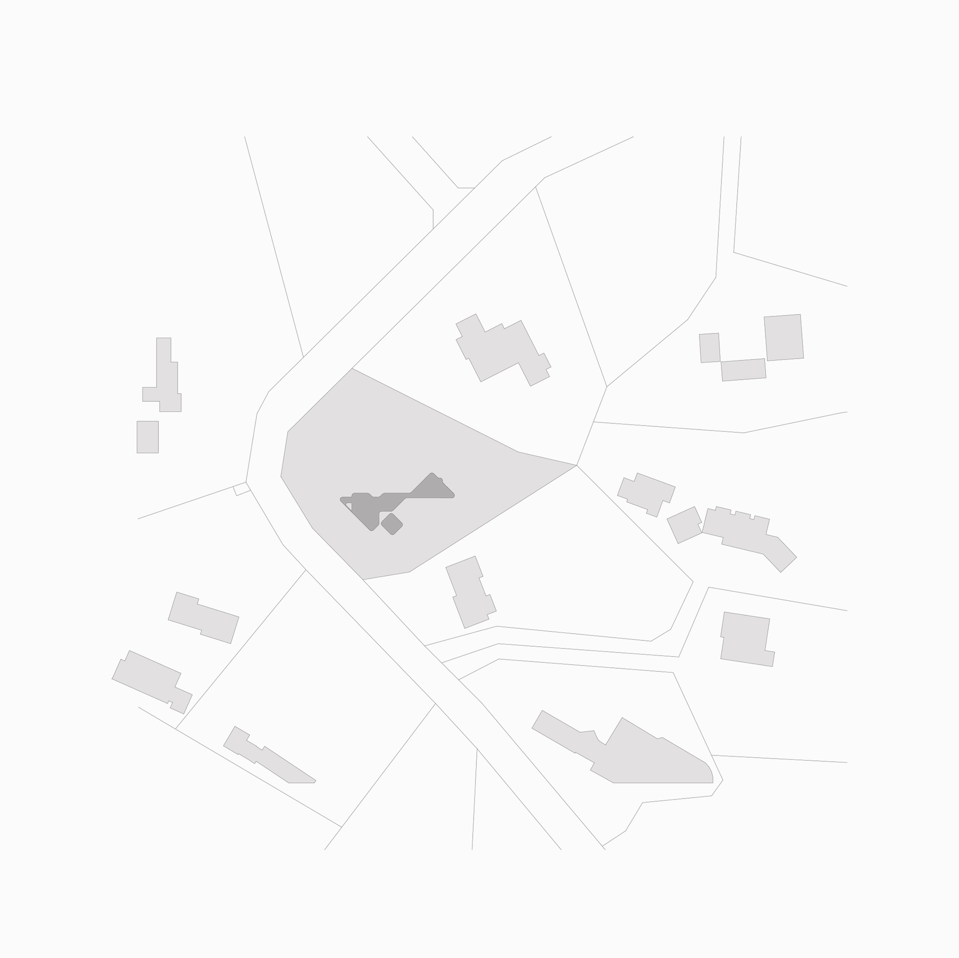 Map showing a highlighted property with surrounding buildings and roads in a neighbourhood layout.