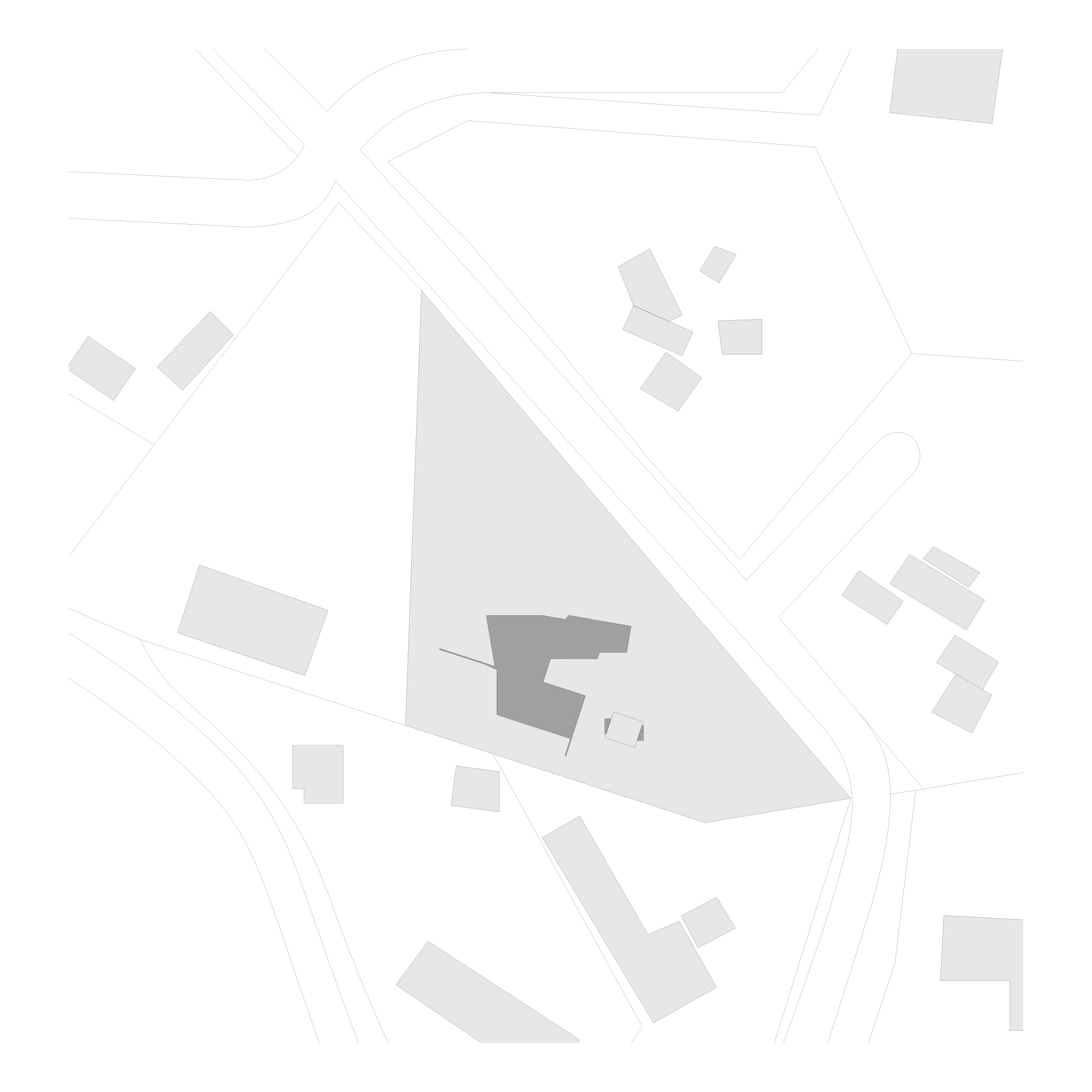 Abstract map with a large triangular shape in the center surrounded by smaller rectangles on black background.