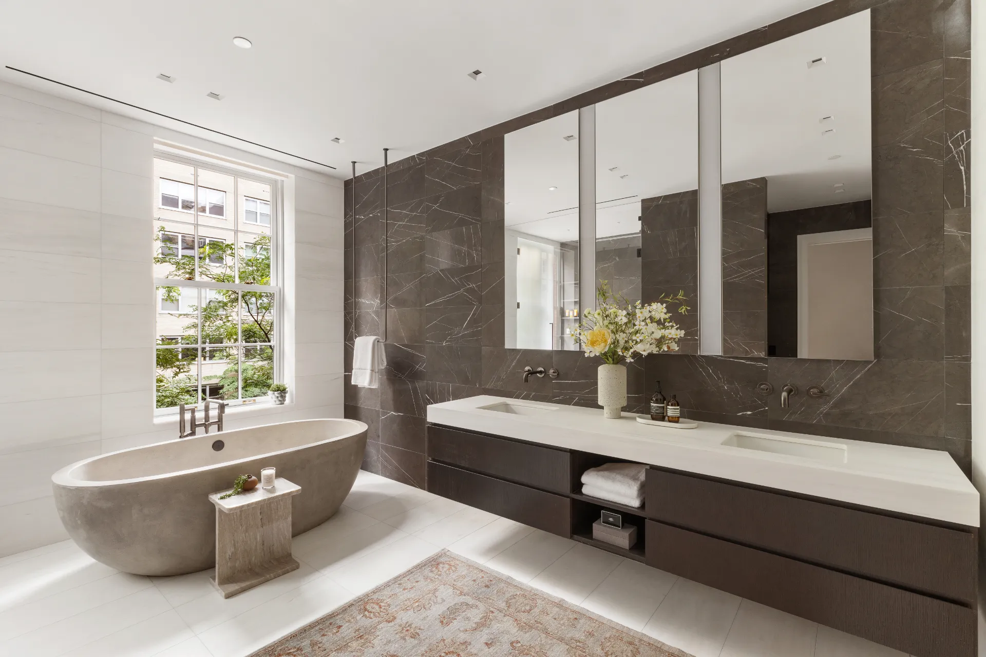 modern bathroom with stone tub