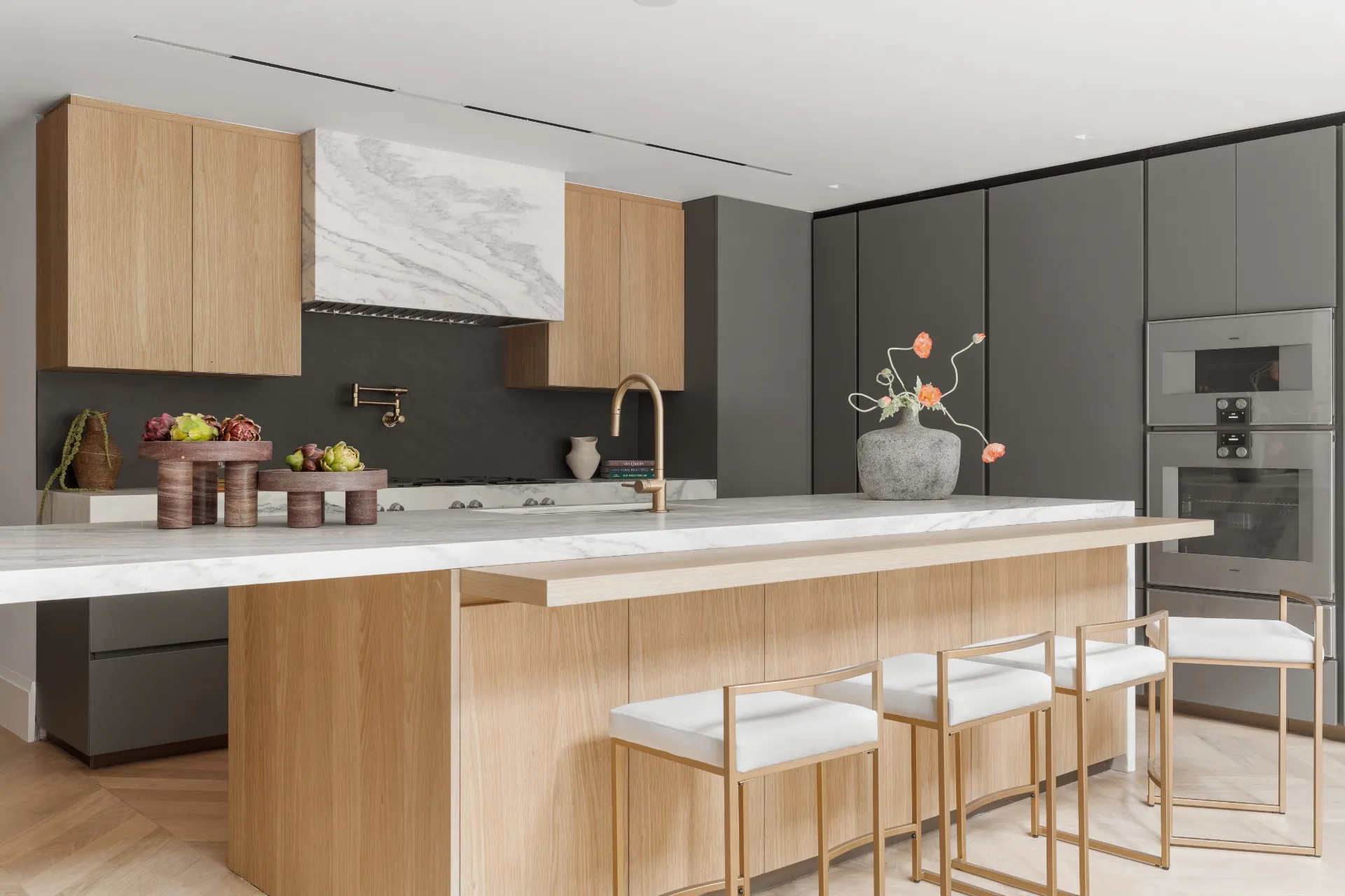 modern kitchen with island and chairs