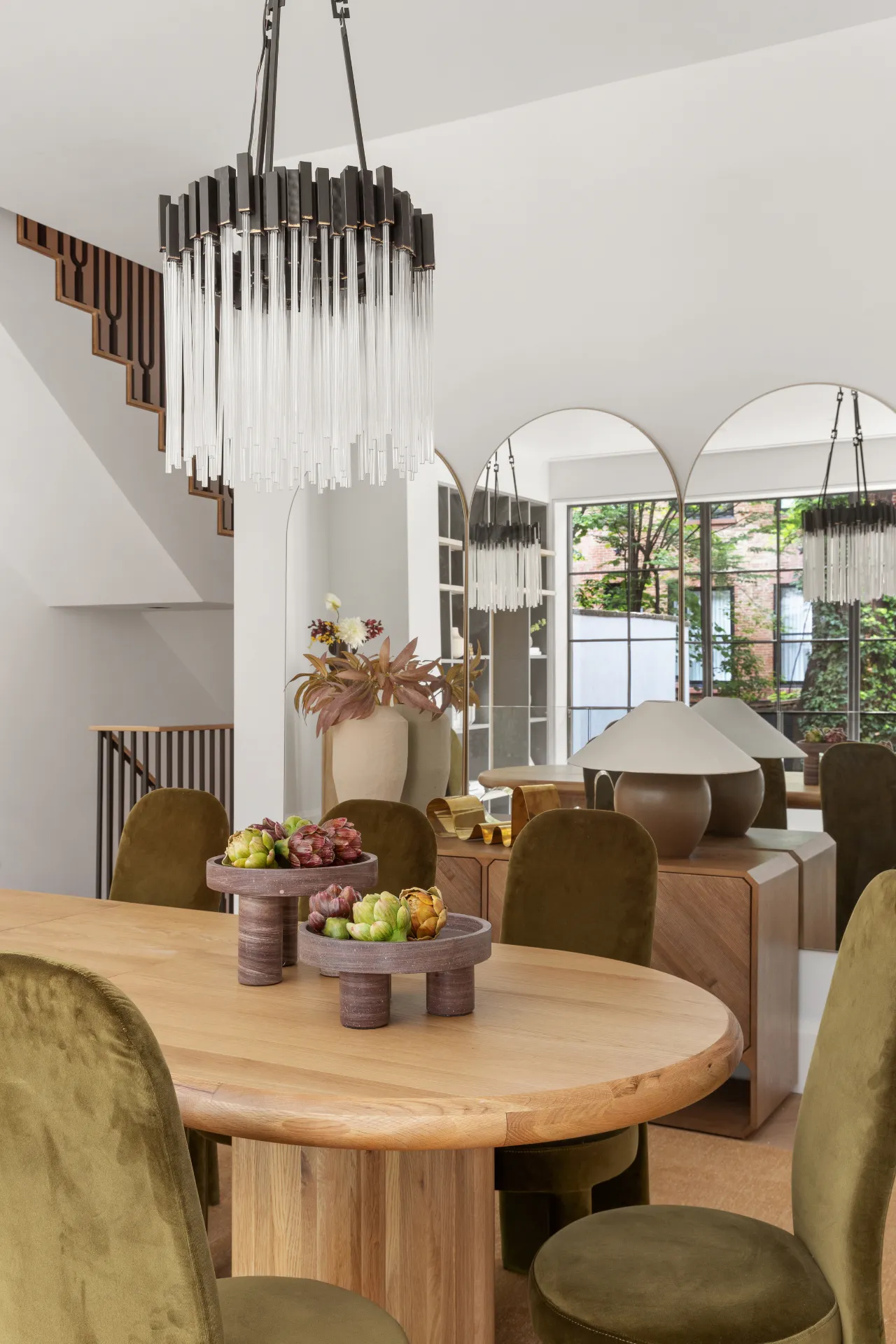 dining room table with chandelier 