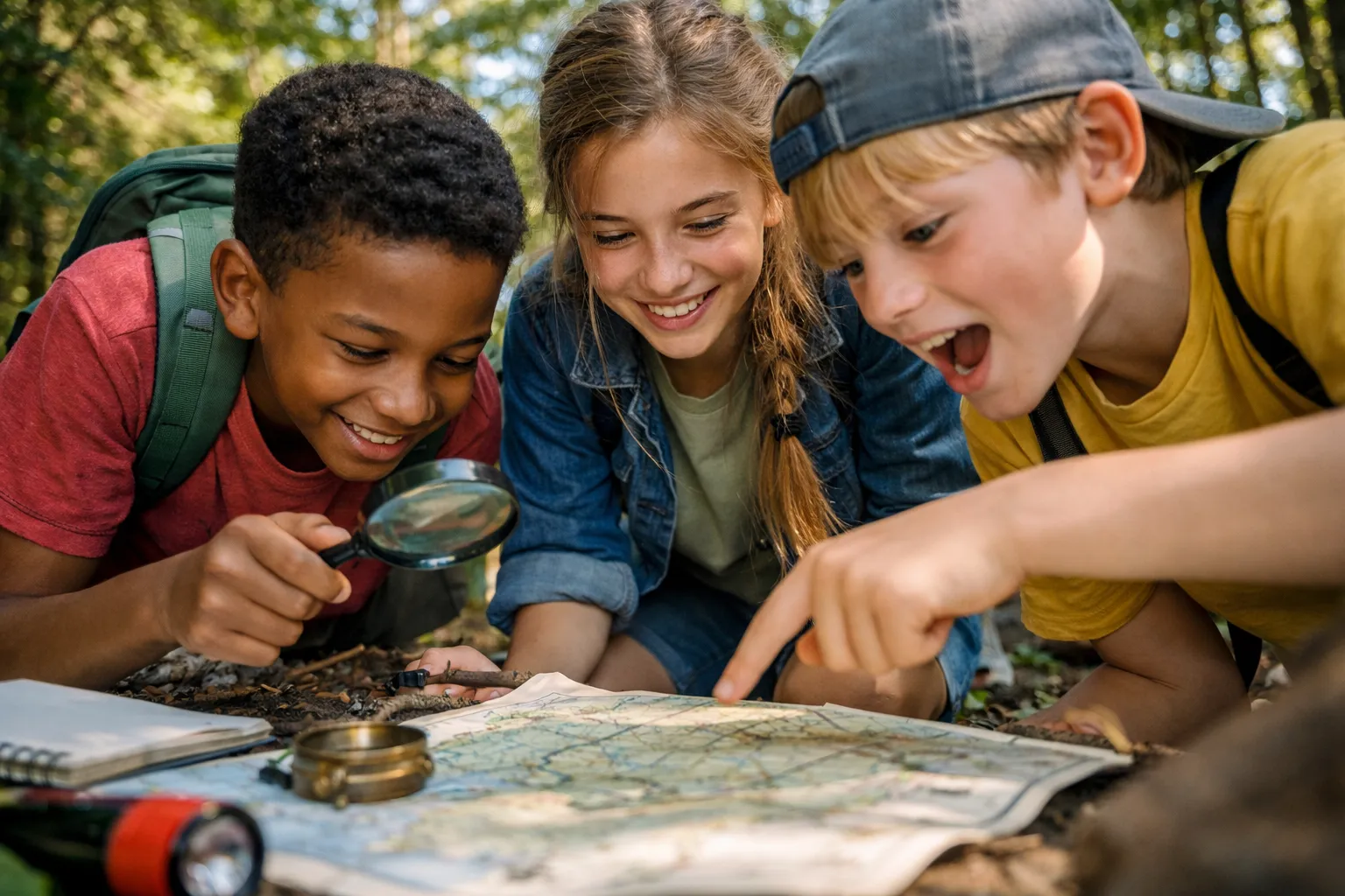 A group of friends enjoying a campfire, one friend animatedly sharing a story with others.