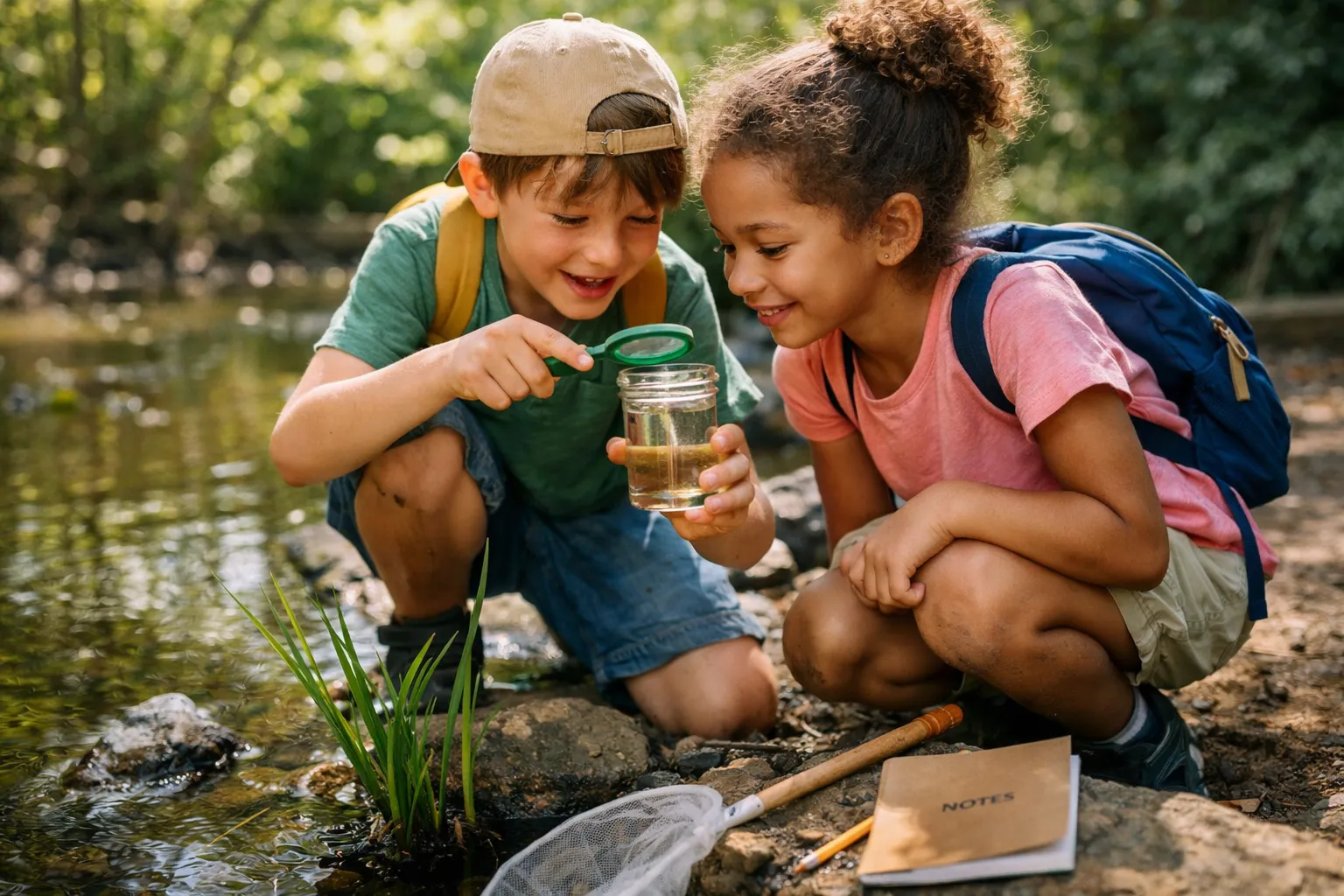 A brightly colored cartoon illustration of a diverse group of kids sharing toys, with thought bubbles showing who owns what, like 