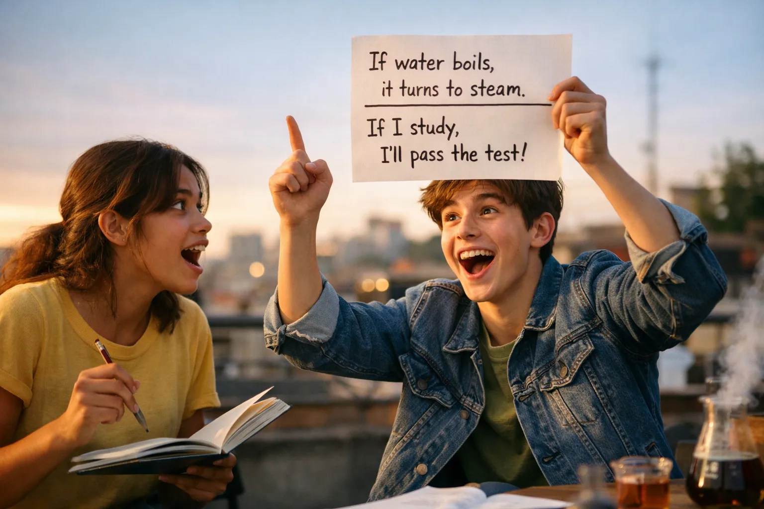 A diverse group of teenagers actively participating in an interactive English lesson, looking engaged with their teacher at a modern classroom setting.