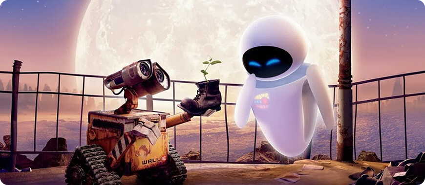 WALL-E movie scene — touching sci-fi film with minimal dialogue, perfect for kids to learn visual storytelling
