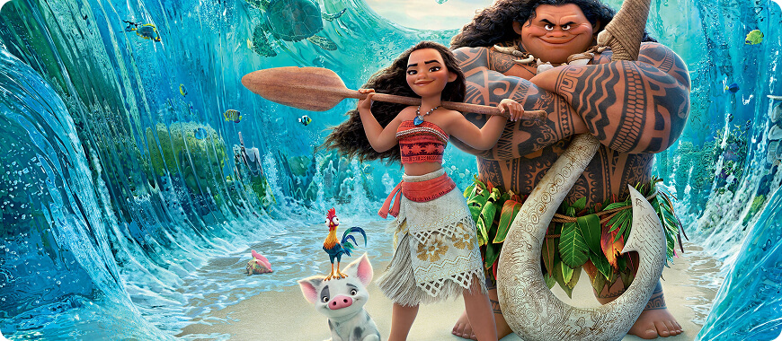 Moana— empowering Disney film via catchy songs and ocean adventures, great for young learners to learn English through music and action.