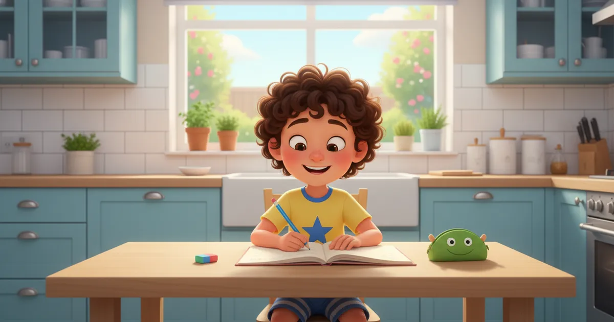 Cartoon illustration for present Simple for Kids