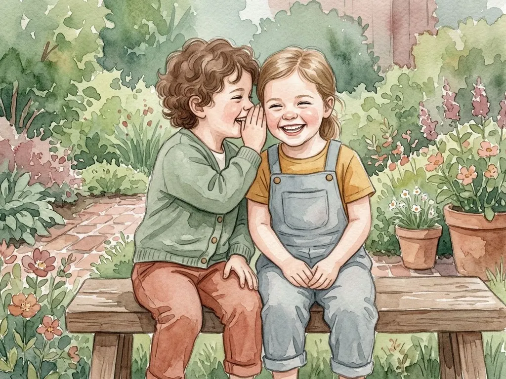 A young child smiling and practicing English conversation at home with a colorful printed guide