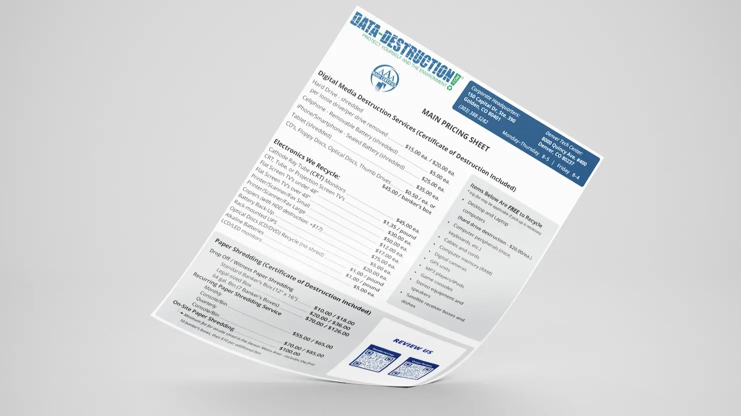 pricing sheet version 1