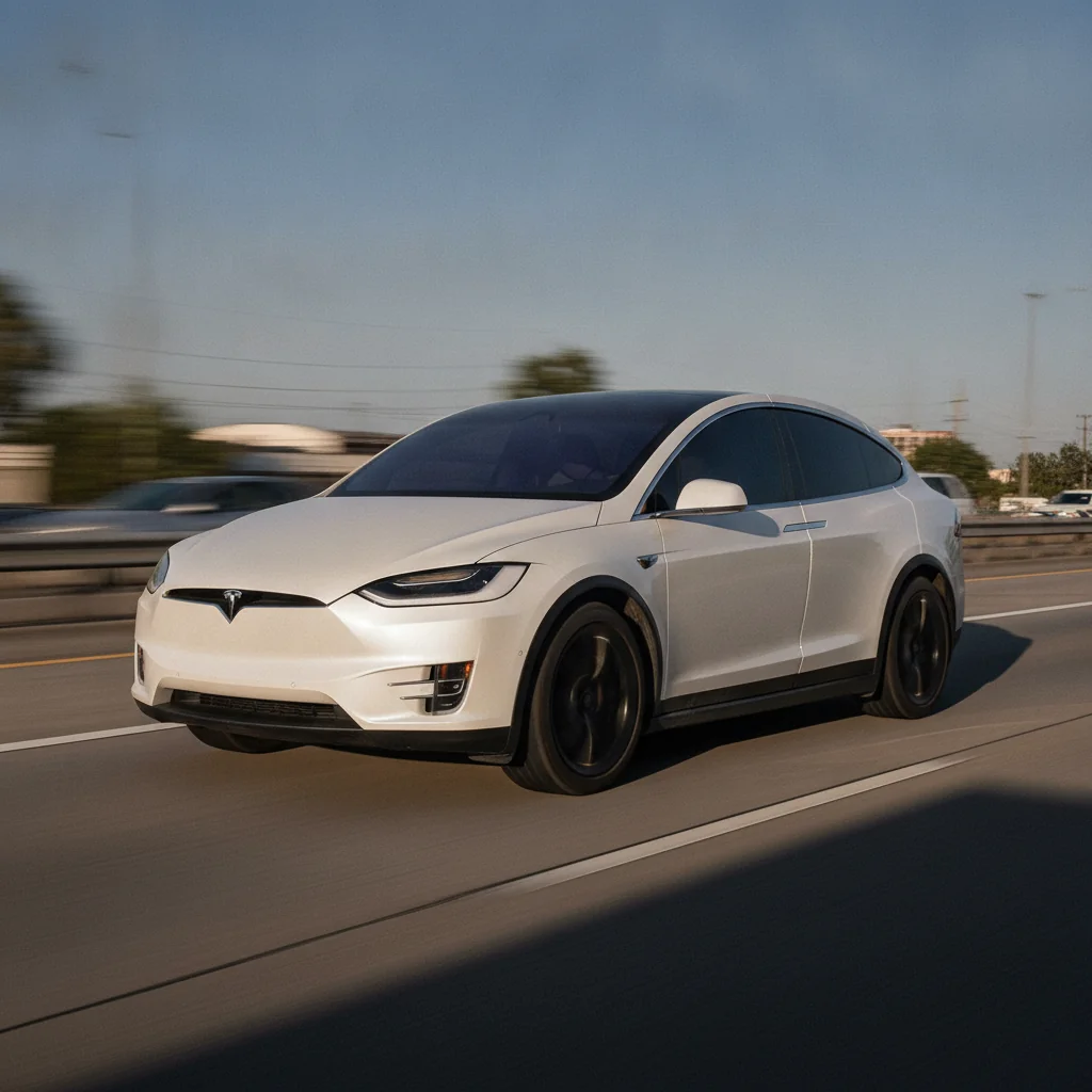 Tesla Model X in Fahrt, jetzt verkaufen bei Aampere