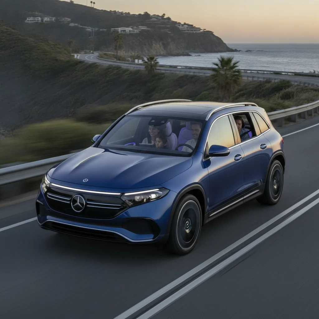 Mercedes-Benz EQB in Fahrt auf Landstraße, jetzt verkaufen bei Aampere