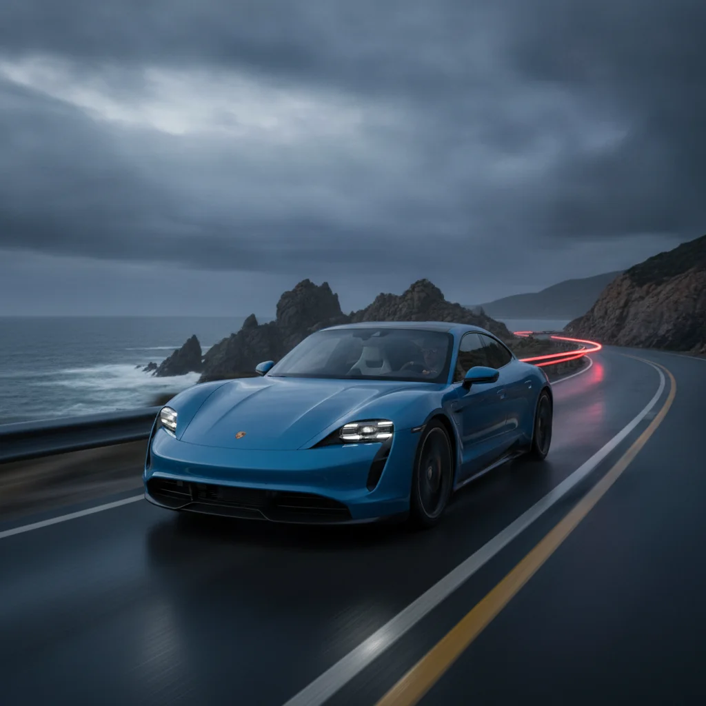 Porsche Taycan in Fahrt, jetzt verkaufen bei Aampere