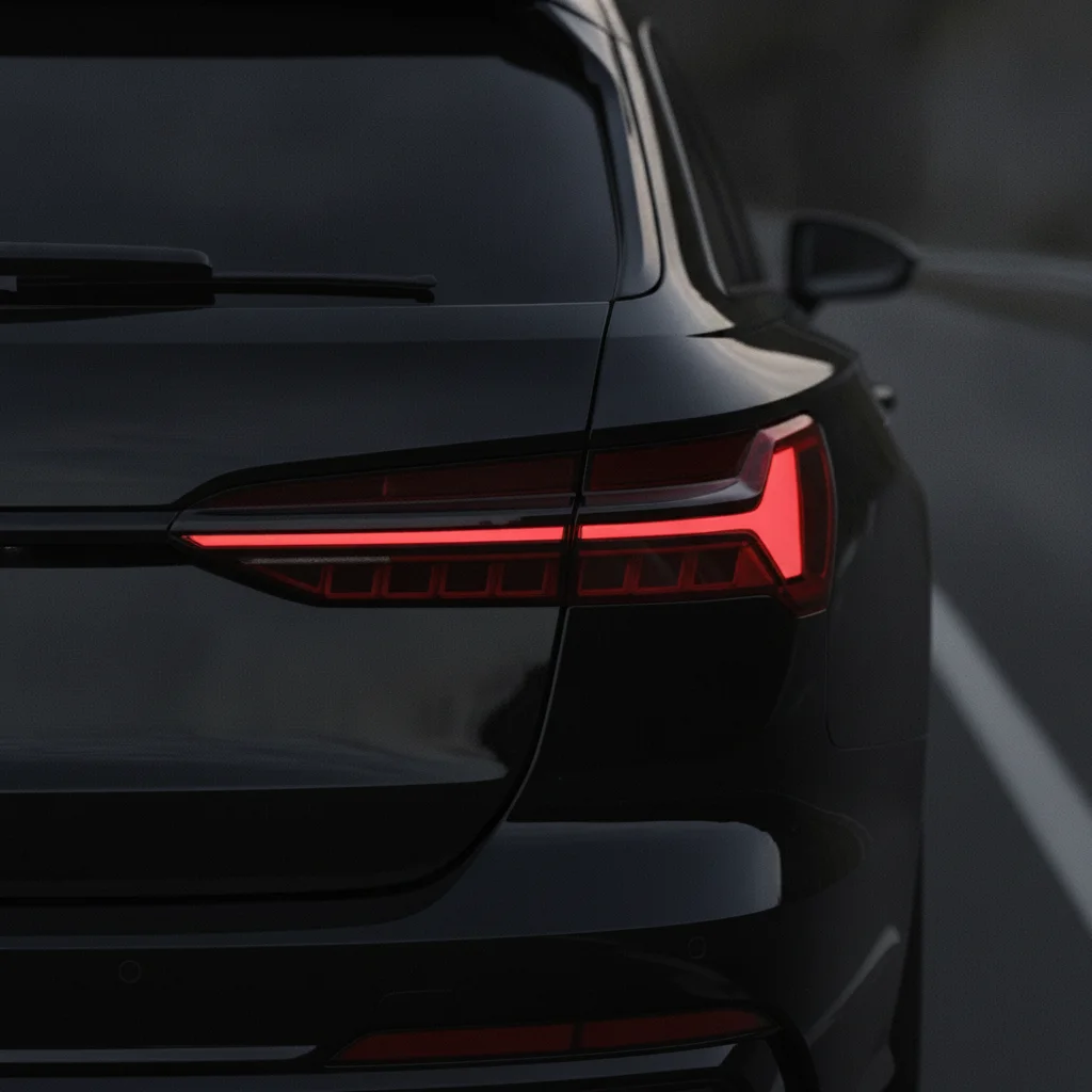 Heck-Detail eines schwarzen Audi S6 Avant e-tron mit Rückleuchte