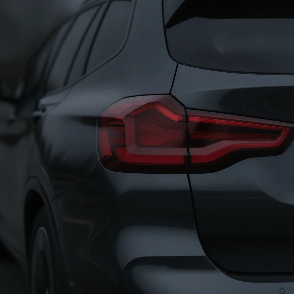 Heck-Detail eines dunklen BMW iX3 mit Rückleuchte