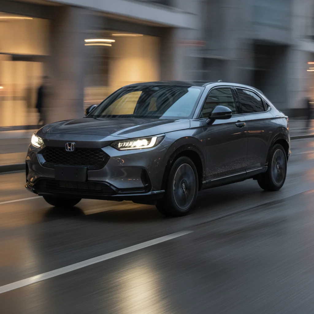 Honda e:Ny1 in Fahrt in der Stadt bei Dämmerung, jetzt verkaufen bei Aampere