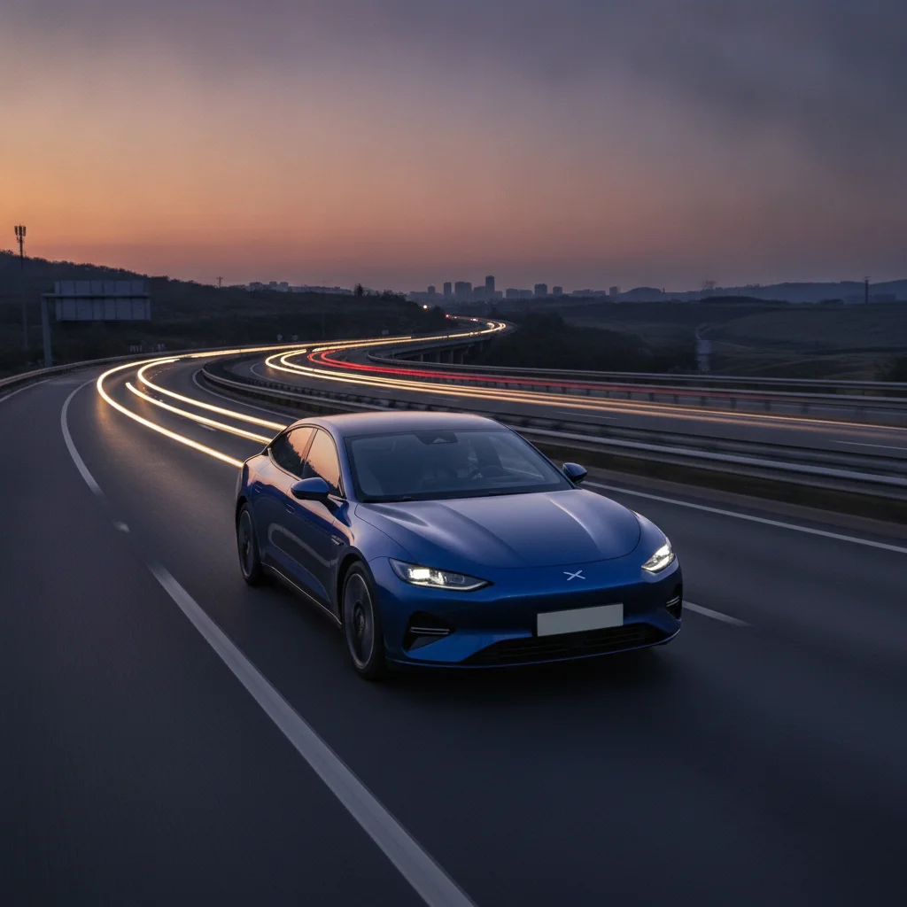 XPeng P7+ in Fahrt, jetzt verkaufen bei Aampere