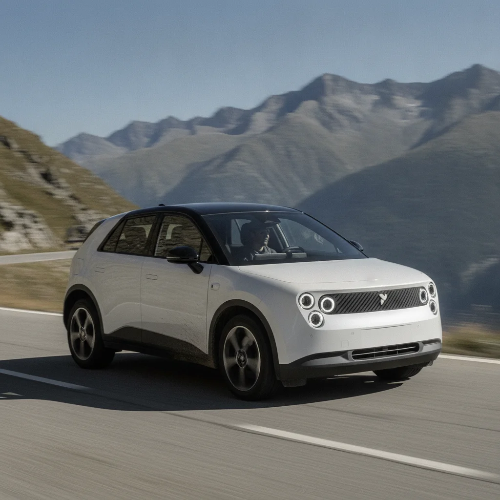 NIO Firefly in Fahrt auf einer Bergpass-Serpentine, jetzt verkaufen bei Aampere