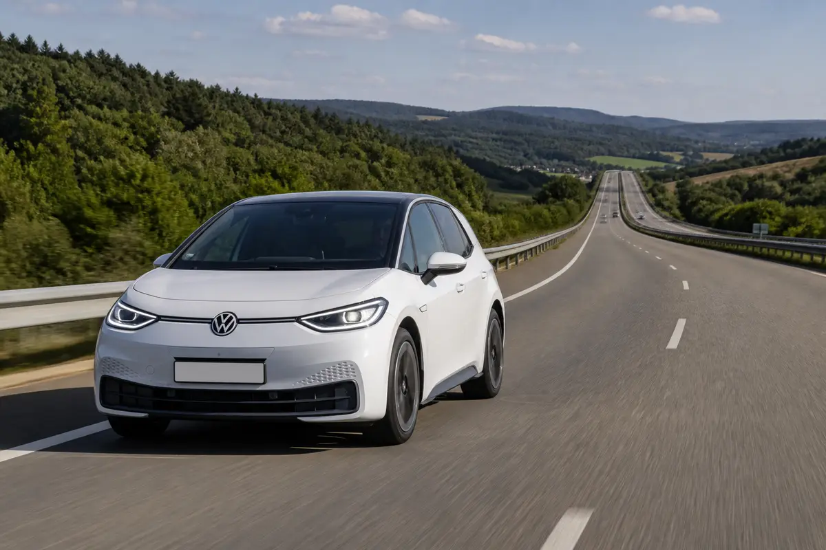 Elektroauto aus der Vogelperspektive mit sichtbar dargestellter Hochvoltbatterie im Unterboden.