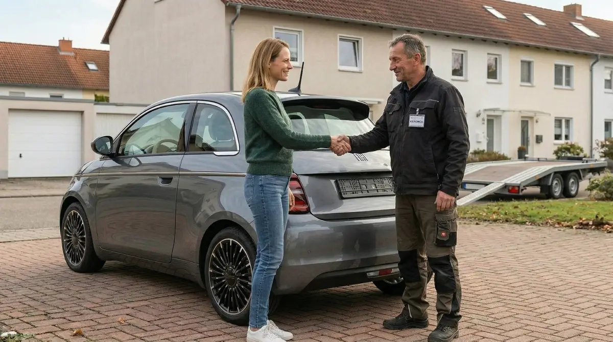 erfolgreich abgemeldetes E-Auto wird abgeholt