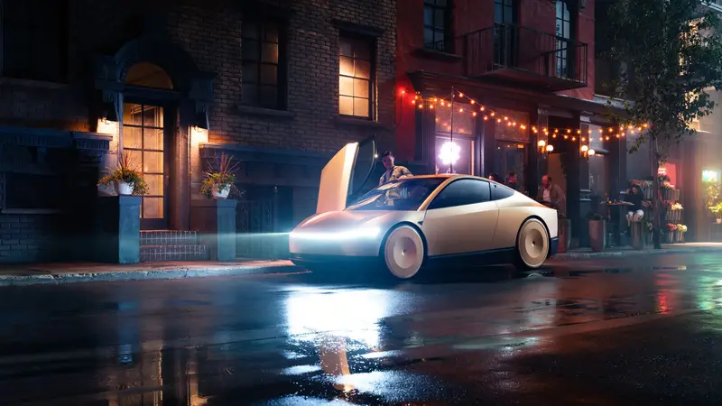Elektroauto vor einem Restaurant