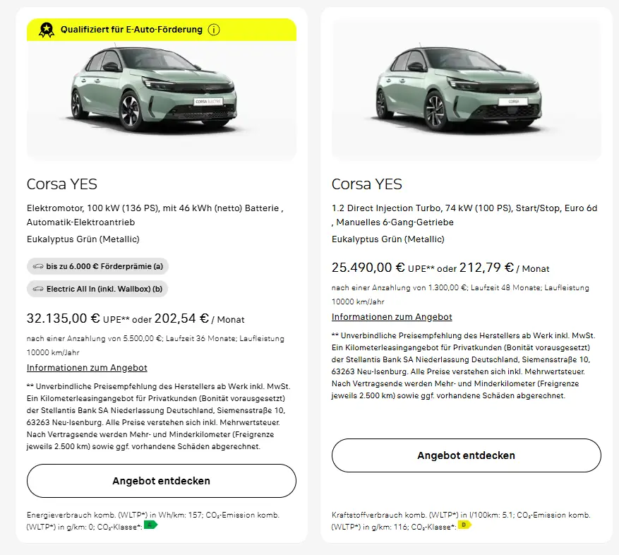 Offizielles Angebot der Opel Website im August 2026