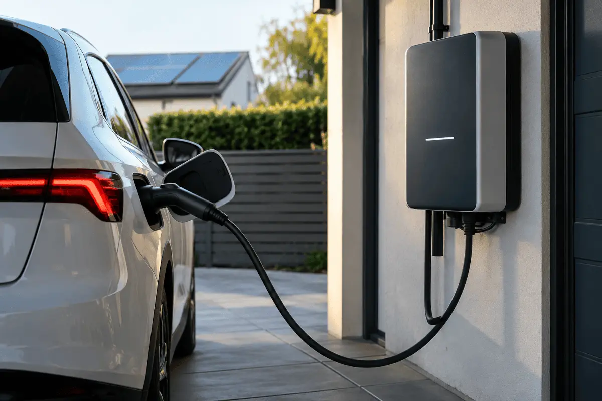 Bei V2G lädt das E-Auto nicht nur Strom, sondern gibt es auch wieder ans Netz ab. Symbolbild KI-generiert