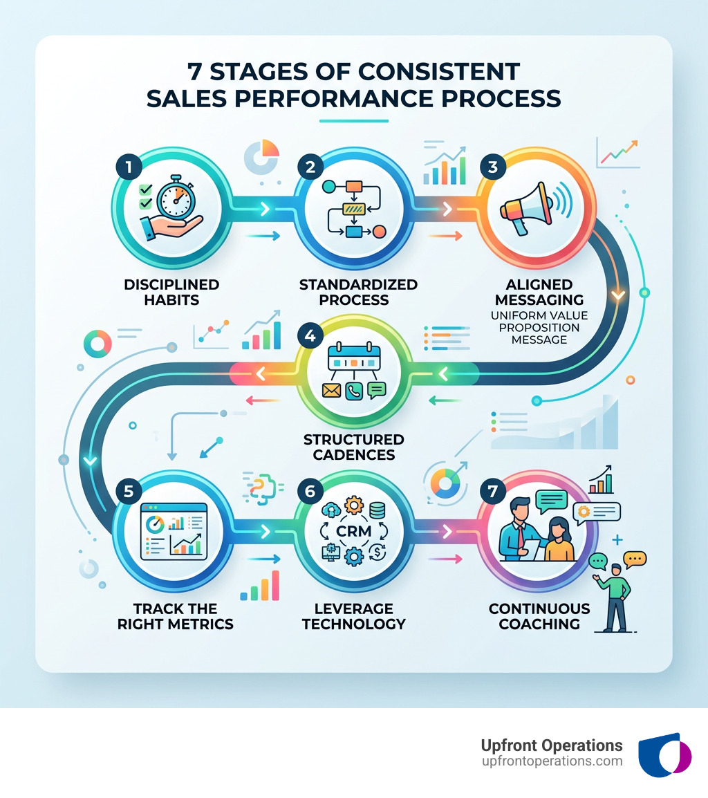 7 stages of consistent sales performance process infographic - consistent sales performance infographic 