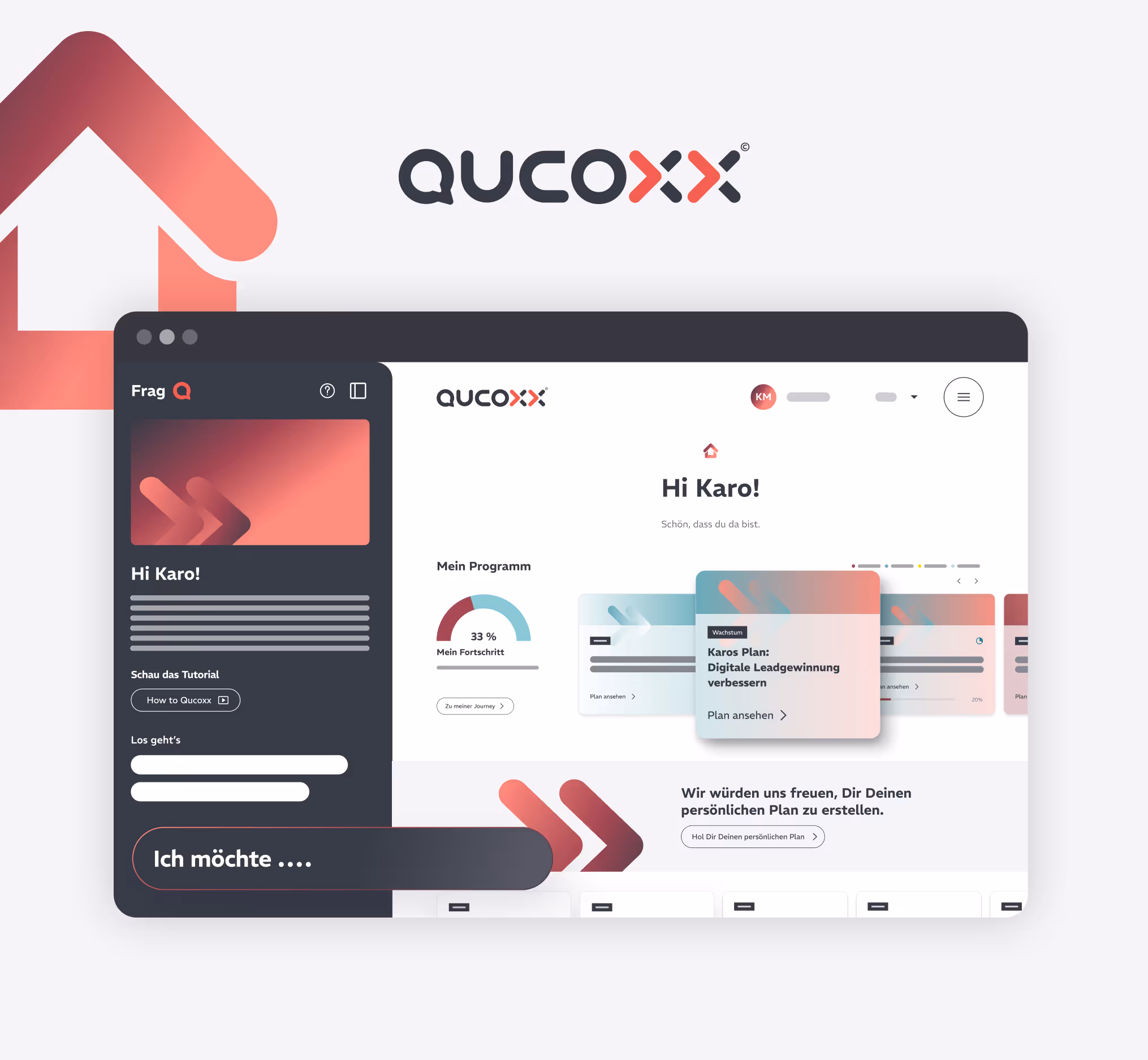 Personalisiertes Dashboard des digitalen Unternehmensberaters QUCOXX 
