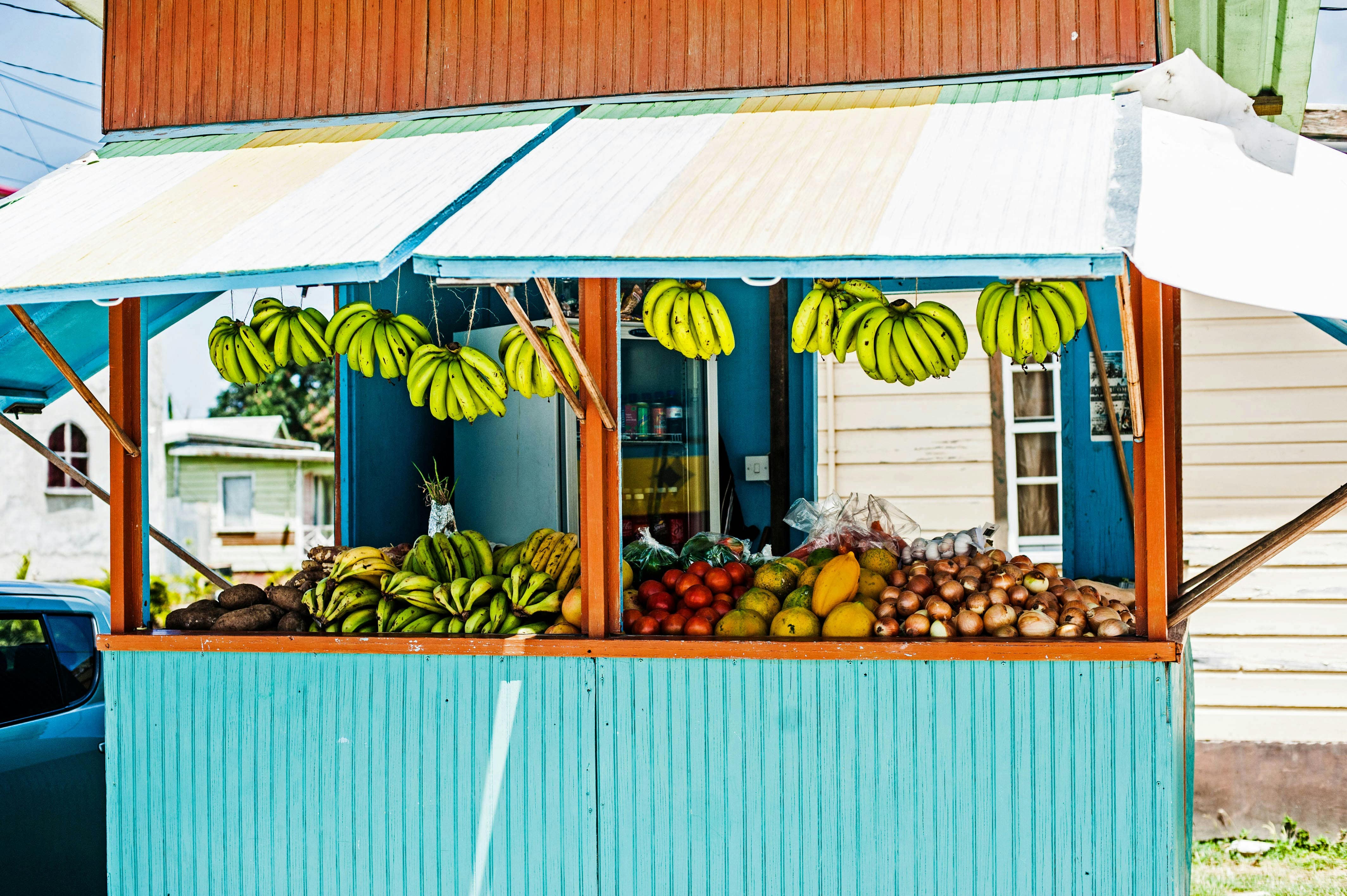 stand with fresh fruit in barbados