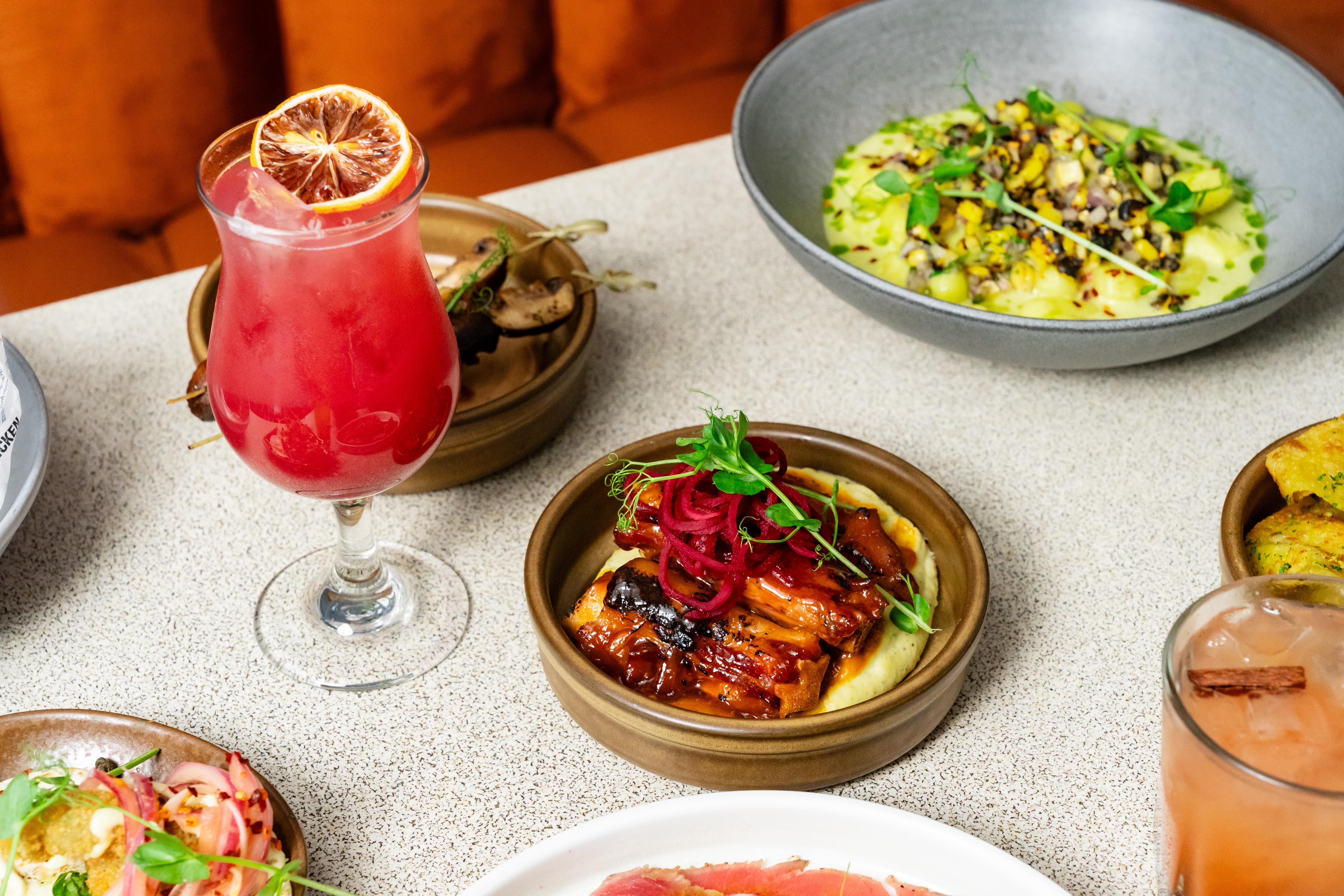 table of Caribbean food and drinks