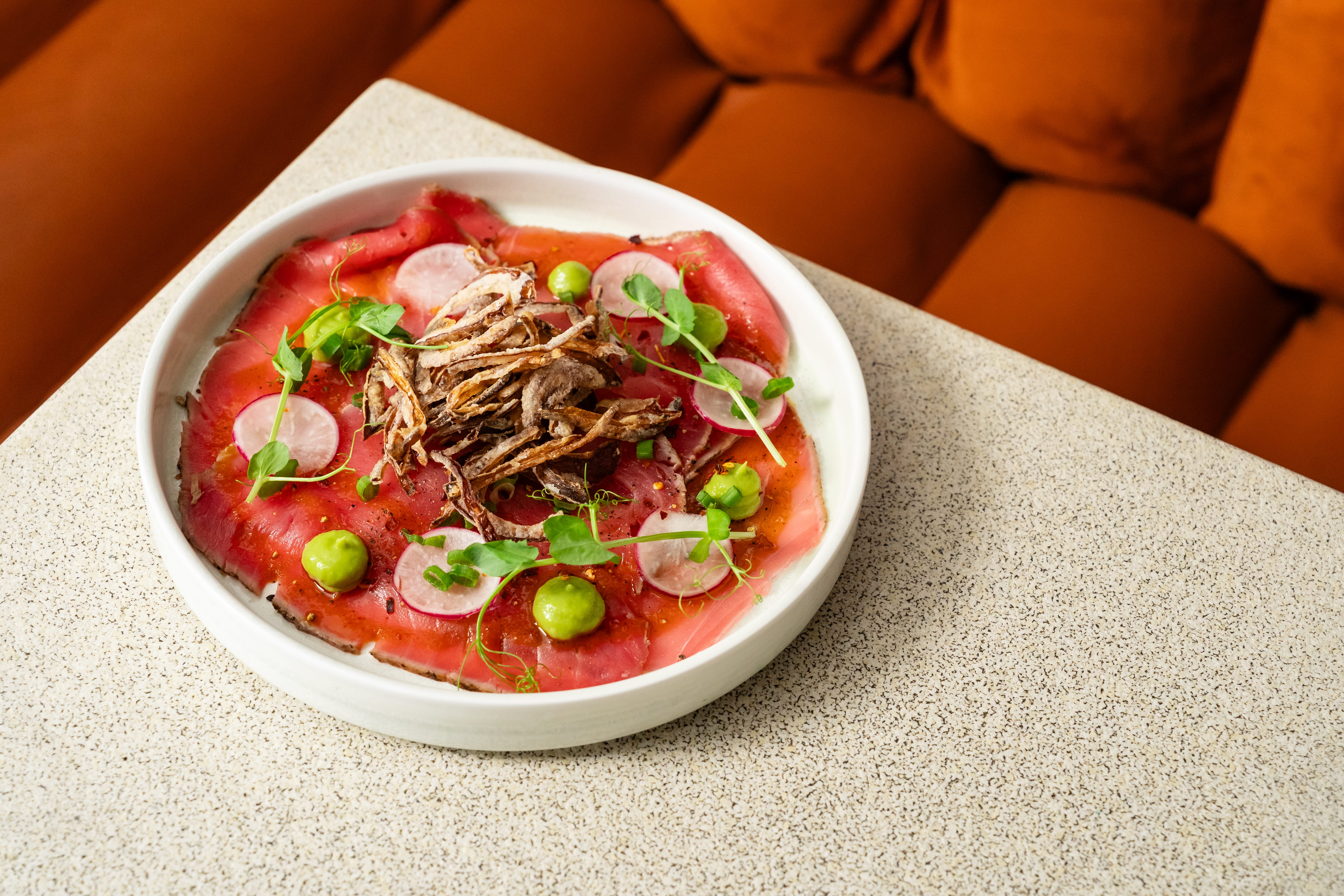 tuna carpaccio plated