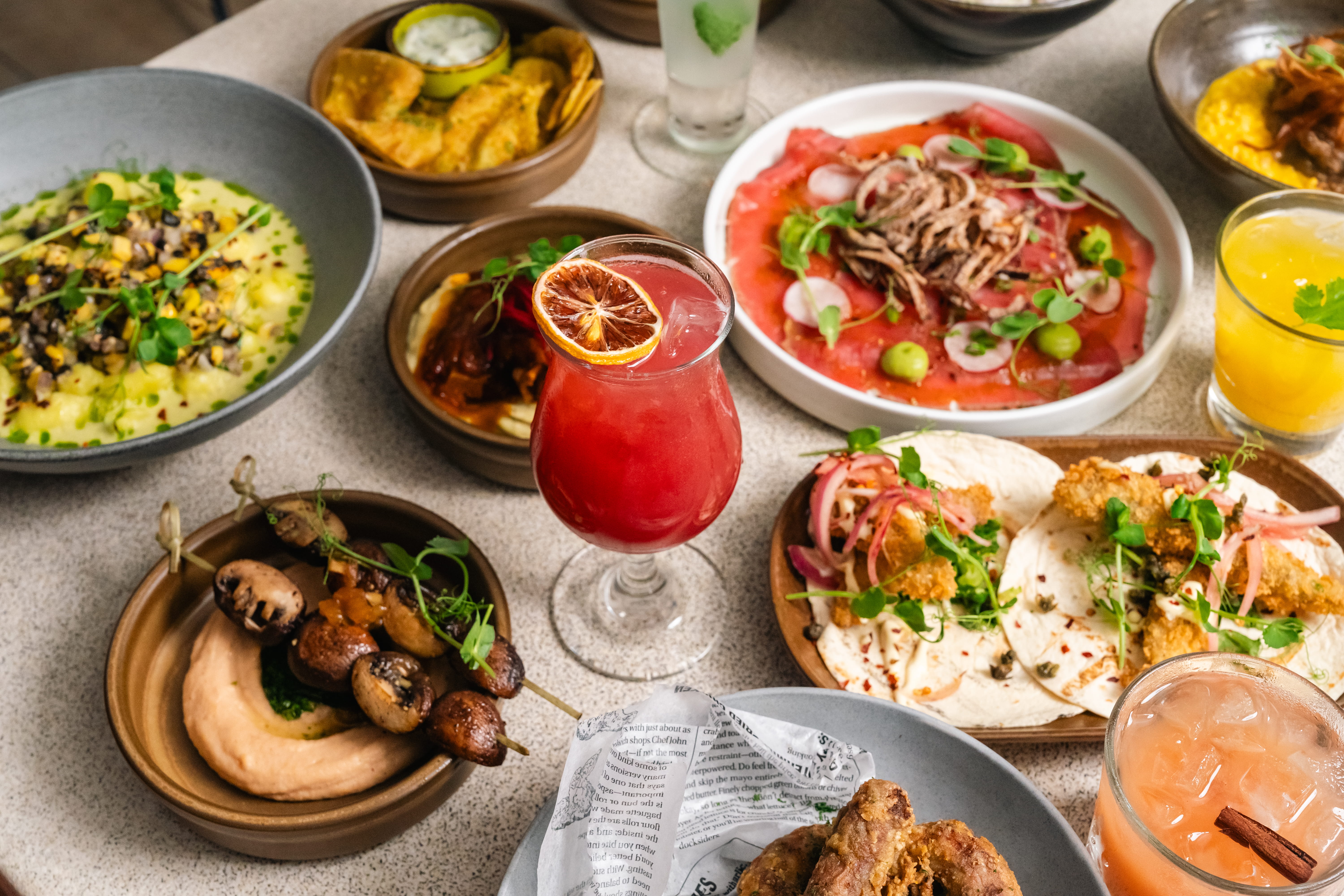 tabletop of bajan food dishes plated