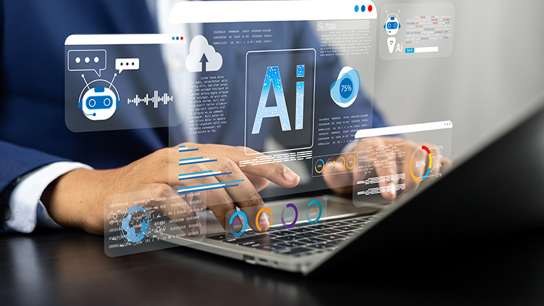 Businessman use artificial intelligence AI technology for enhanced work efficiency data analysis and efficient tools, Unlocking work potential with AI solutions chatbot help solve work problems.