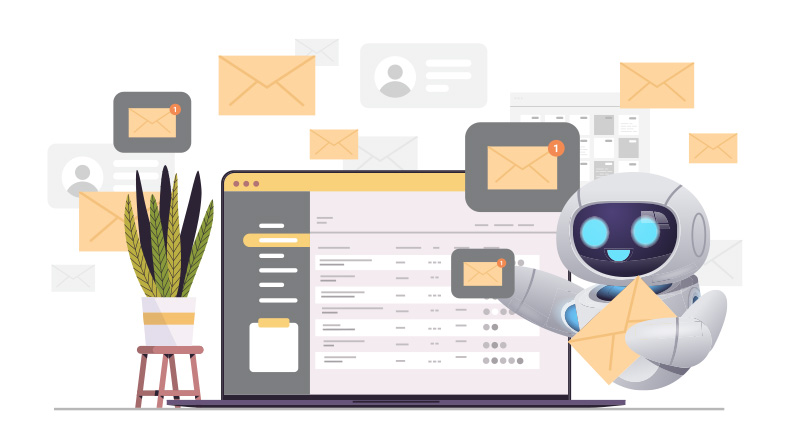modern robot sending or receiving letters email inbox message notification artificial intelligence technology