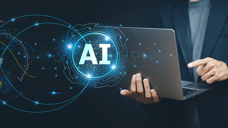 Businessman using ai artificial intelligence management in logistic system support human work and reduce time to work in process.AI assitant planing to import export for business.