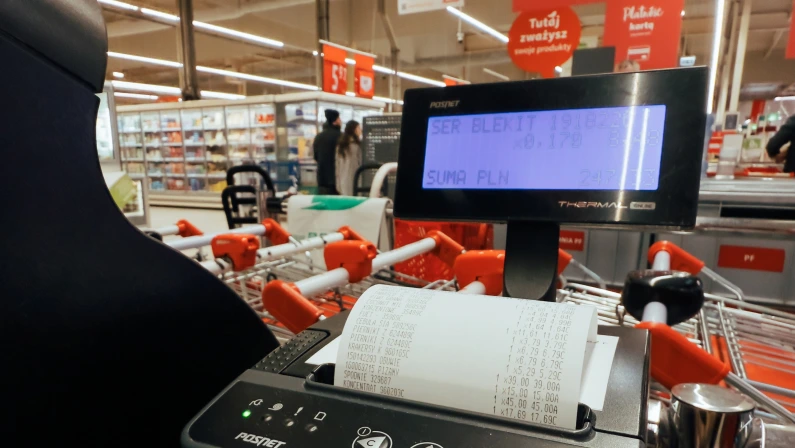03.03.2025, Zory, Poland. Auchan: Grocery Shopping at Self-Checkout – Mobile Payment and Modern Retail Convenience